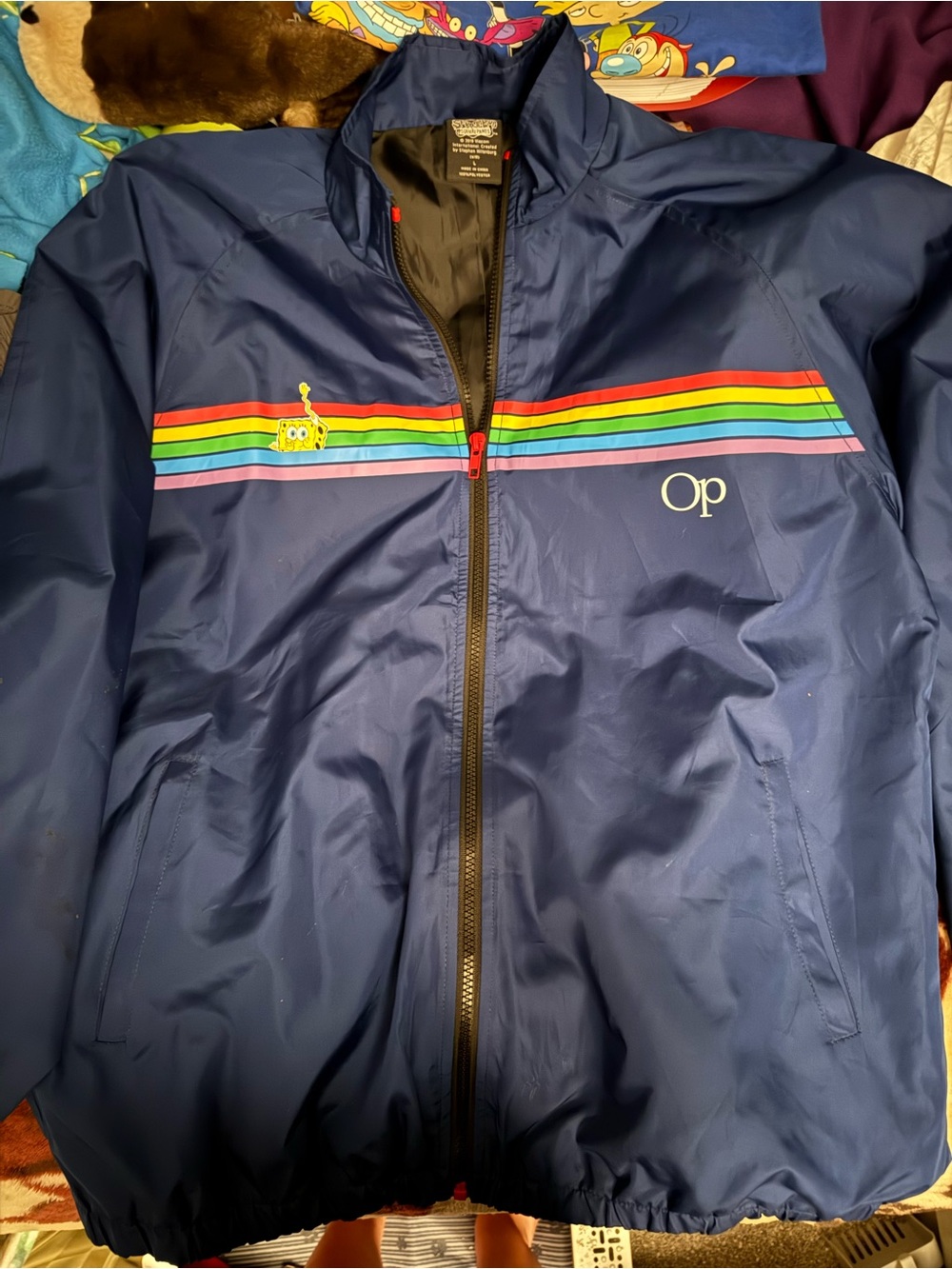 SpongeBob Squarepants Navy Raincoat with Rainbow Stripes